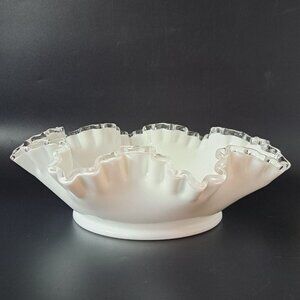 Fenton Milk Glass Silver Crest Ruffled Edge Bowl Vintage